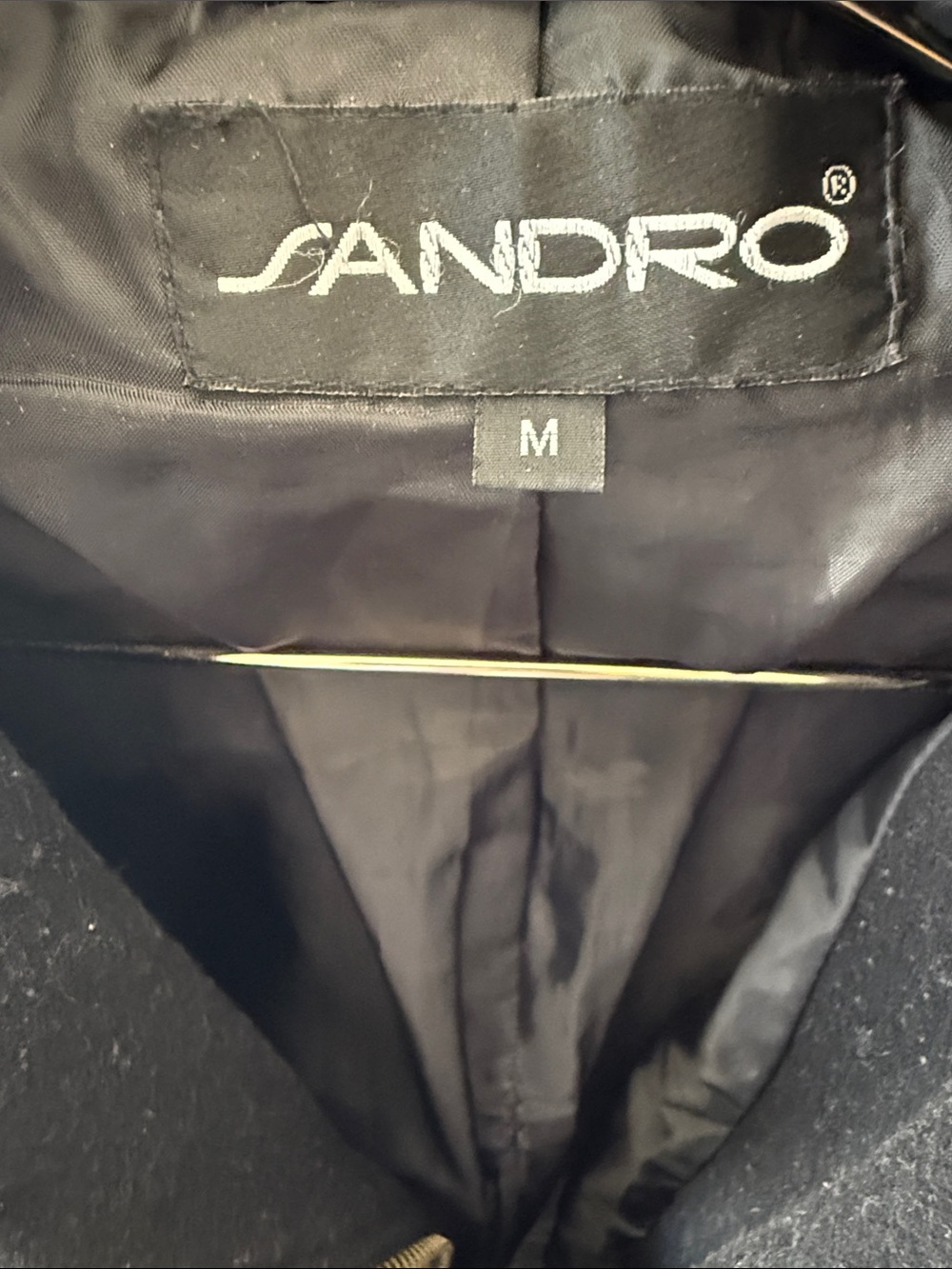 Sandro Black Zip-Front Wool-Blend Pea Coat - Picture 2 of 7